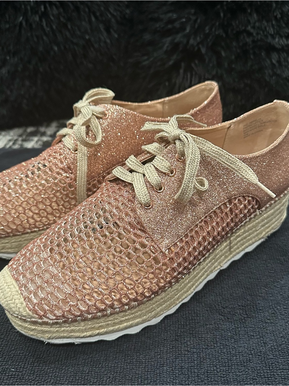 INC Woven Metallic Rose Gold Lace-Up Platform Sneakers